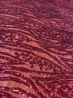 Load image into Gallery viewer, Burgundy Sequin Vine Mesh Fabric | All-Over Sequin Embroidered Net | Glam Evening, Gown &amp; Dress Fabric | Sold by the Yard
