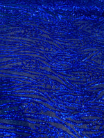 Load image into Gallery viewer, Dark royal Sequin Vine Mesh Fabric | All-Over Sequin Embroidered Net | Glam Evening, Gown &amp; Dress Fabric | Sold by the Yard
