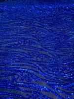 Load image into Gallery viewer, Dark royal Sequin Vine Mesh Fabric | All-Over Sequin Embroidered Net | Glam Evening, Gown &amp; Dress Fabric | Sold by the Yard
