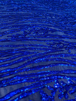 Load image into Gallery viewer, Dark royal Sequin Vine Mesh Fabric | All-Over Sequin Embroidered Net | Glam Evening, Gown &amp; Dress Fabric | Sold by the Yard

