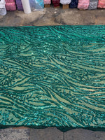 Load image into Gallery viewer, Teal Sequin Vine Mesh Fabric | All-Over Sequin Embroidered Net | Glam Evening, Gown &amp; Dress Fabric | Sold by the Yard
