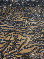 Load image into Gallery viewer, Black Sequin Vine Mesh Fabric | All-Over Sequin Embroidered Net | Glam Evening, Gown &amp; Dress Fabric | Sold by the Yard
