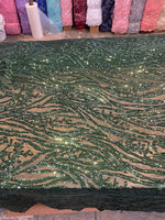 Load image into Gallery viewer, Hunter Green Sequin Vine Mesh Fabric | All-Over Sequin Embroidered Net | Glam Evening, Gown &amp; Dress Fabric | Sold by the Yard

