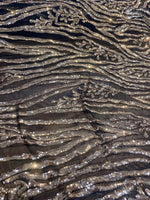 Load image into Gallery viewer, Black /Gold Sequin Vine Mesh Fabric | All-Over Sequin Embroidered Net | Glam Evening, Gown &amp; Dress Fabric | Sold by the Yard
