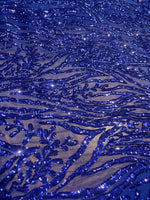 Load image into Gallery viewer, Blue Sequin Vine Mesh Fabric | All-Over Sequin Embroidered Net | Glam Evening, Gown &amp; Dress Fabric | Sold by the Yard
