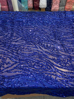 Load image into Gallery viewer, Blue Sequin Vine Mesh Fabric | All-Over Sequin Embroidered Net | Glam Evening, Gown &amp; Dress Fabric | Sold by the Yard
