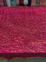 Load image into Gallery viewer, Fuchsia Sequin Vine Mesh Fabric | All-Over Sequin Embroidered Net | Glam Evening, Gown &amp; Dress Fabric | Sold by the Yard

