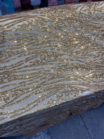 Load image into Gallery viewer, Gold Sequin Vine Mesh Fabric | All-Over Sequin Embroidered Net | Glam Evening, Gown &amp; Dress Fabric | Sold by the Yard
