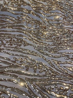 Load image into Gallery viewer, Gold Sequin Vine Mesh Fabric | All-Over Sequin Embroidered Net | Glam Evening, Gown &amp; Dress Fabric | Sold by the Yard
