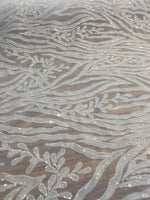 Load image into Gallery viewer, White Sequin Vine Mesh Fabric | All-Over Sequin Embroidered Net | Glam Evening, Gown &amp; Dress Fabric | Sold by the Yard
