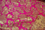 Load image into Gallery viewer, Gold Floral Brocade Fabric on Hot Pink Satin – Elegant Jacquard Flower Fabric by the Yard – Sewing, Dresses, Decor, Costumes
