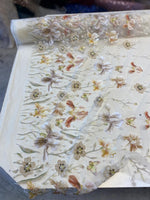 Load image into Gallery viewer, Orange Mist Beaded Butterfly Floral Sheer Fabric – 3D Embroidered Mesh with Sequins

