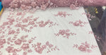Load image into Gallery viewer, Mauve 3d floral design ,embroider with pearls mesh lace scalloped, sold by the yard 54” wide
