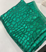 Load image into Gallery viewer, Green Foil Dragon Scale Spandex Fabric – Holographic Metallic Stretch Fabric – Mermaid, Costume, Dancewear, Activewear by the Yard
