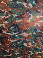 Load image into Gallery viewer, Green/Light Brown camouflage Broken Glass Spandex Metallic foil Fabric by the yard
