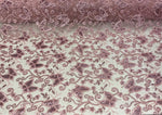 Load image into Gallery viewer, Pink Butterfly Sequin Lace Fabric – 3D Embroidered Floral Mesh – Couture Beaded Tulle – Prom Dress, Evening Gown, Bridal, Formal Wear
