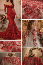 Load image into Gallery viewer, Kelly Green Butterfly Sequin Lace Fabric – 3D Embroidered Floral Mesh – Couture Beaded Tulle – Prom Dress, Evening Gown, Bridal, Formal Wear
