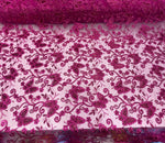 Load image into Gallery viewer, Fuchsia Butterfly Sequin Lace Fabric – 3D Embroidered Floral Mesh – Couture Beaded Tulle – Prom Dress, Evening Gown, Bridal, Formal Wear
