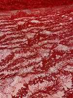 Load image into Gallery viewer, Red Sequin Lace Fabric by the Yard – Soft Floral Luxury Lace for Dresses, Bridal, Lingerie &amp; Decor
