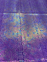 Load image into Gallery viewer, Purple Holographic Snake Print Spandex Fabric – 4 Way Stretch Iridescent– Festival, Dancewear, Costume Fabric by the Yard
