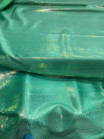 Load image into Gallery viewer, Green Holographic Snake Print Spandex Fabric – 4 Way Stretch Iridescent– Festival, Dancewear, Costume Fabric by the Yard

