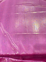 Load image into Gallery viewer, Pink Holographic Snake Print Spandex Fabric – 4 Way Stretch Iridescent– Festival, Dancewear, Costume Fabric by the Yard
