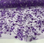 Load image into Gallery viewer, Purple 3D Floral Beaded Lace Fabric – Heavy Sequin Embroidered Mesh – Couture Bridal, Prom Dress, Evening Gown, Wedding Lace by the Yard
