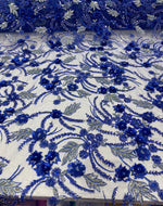 Load image into Gallery viewer, Royal 3D Floral Beaded Lace Fabric – Heavy Sequin Embroidered Mesh – Couture Bridal, Prom Dress, Evening Gown, Wedding Lace by the Yard
