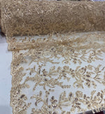 Load image into Gallery viewer, Beige Blossom Couture Lace Fabric  Embroidered Sequin Floral Lace by the Yard, Luxury Wedding &amp; Table Decor Fabric
