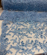 Load image into Gallery viewer, Blue Blossom Couture Lace Fabric – Embroidered Sequin Floral Lace by the Yard, Luxury Wedding &amp; Table Decor Fabric
