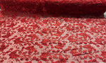 Load image into Gallery viewer, Red Butterfly Sequin Lace Fabric – 3D Embroidered Floral Mesh – Couture Beaded Tulle – Prom Dress, Evening Gown, Bridal, Formal Wear Fabric
