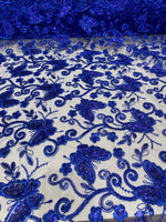 Load image into Gallery viewer, Royal Butterfly Sequin Lace Fabric – 3D Embroidered Floral Mesh – Couture Beaded Tulle – Prom Dress, Evening Gown, Bridal, Formal Wear
