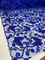 Load image into Gallery viewer, Royal Butterfly Sequin Lace Fabric – 3D Embroidered Floral Mesh – Couture Beaded Tulle – Prom Dress, Evening Gown, Bridal, Formal Wear
