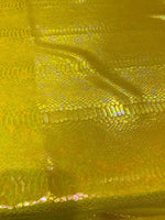 Load image into Gallery viewer, Yellow Holographic Snake Print Spandex Fabric – 4 Way Stretch Iridescent– Festival, Dancewear, Costume Fabric by the Yard
