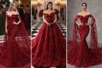 Load image into Gallery viewer, Red 3D Floral Beaded Lace Fabric – Heavy Sequin Embroidered Mesh – Couture Bridal, Prom Dress, Evening Gown, Wedding Lace by the Yard
