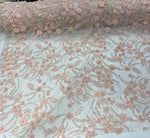Load image into Gallery viewer, Peach 3D Floral Beaded Lace Fabric – Heavy Sequin Embroidered Mesh – Couture Bridal, Prom Dress, Evening Gown, Wedding Lace by the Yard
