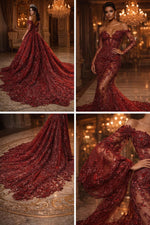 Load image into Gallery viewer, Royal 3D Floral Beaded Lace Fabric – Heavy Sequin Embroidered Mesh – Couture Bridal, Prom Dress, Evening Gown, Wedding Lace by the Yard
