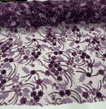 Load image into Gallery viewer, Eggplant 3D Floral Beaded Lace Fabric – Heavy Sequin Embroidered Mesh – Couture Bridal, Prom Dress, Evening Gown, Wedding Lace by the Yard
