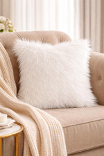 Load image into Gallery viewer, 1 Piece Bright White faux fur cushion  pillow 18x18 premium shaggy with zipper fur pillows sofa bed couch chair throw home decor
