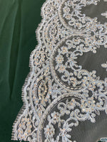 Load image into Gallery viewer, White Lace Fabric by the Yard – 16” Wide Embroidered Floral Lace Trim – Bridal Lace, Wedding Dress Lace, Veil Lace, Couture Lace Fabr
