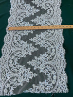 Load image into Gallery viewer, Blue Lace Fabric by the Yard – 16” Wide Embroidered Floral Lace Trim – Bridal Lace, Wedding Dress Lace, Veil Lace, Couture Lace Fabr
