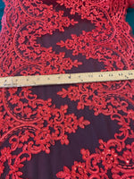 Load image into Gallery viewer, Red Lace Fabric by the Yard – 16” Wide Embroidered Floral Lace Trim – Bridal Lace, Wedding Dress Lace, Veil Lace, Couture Lace Fabr
