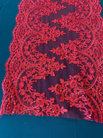 Load image into Gallery viewer, Red Lace Fabric by the Yard – 16” Wide Embroidered Floral Lace Trim – Bridal Lace, Wedding Dress Lace, Veil Lace, Couture Lace Fabr
