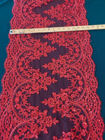 Load image into Gallery viewer, Red Lace Fabric by the Yard – 16” Wide Embroidered Floral Lace Trim – Bridal Lace, Wedding Dress Lace, Veil Lace, Couture Lace Fabr
