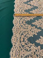 Load image into Gallery viewer, Beige Lace Fabric by the Yard – 16” Wide Embroidered Floral Lace Trim – Bridal Lace, Wedding Dress Lace, Veil Lace, Couture Lace Fabr
