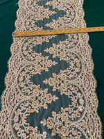 Load image into Gallery viewer, Beige Lace Fabric by the Yard – 16” Wide Embroidered Floral Lace Trim – Bridal Lace, Wedding Dress Lace, Veil Lace, Couture Lace Fabr
