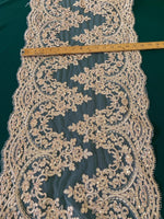 Load image into Gallery viewer, Beige Lace Fabric by the Yard – 16” Wide Embroidered Floral Lace Trim – Bridal Lace, Wedding Dress Lace, Veil Lace, Couture Lace Fabr

