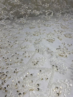 Load image into Gallery viewer, Ivory Beaded Lace Fabric – Bridal Sequin Lace with Rhinestones, Couture Wedding Dress Fabric, Sparkly Evening Gown Lace, High End Designer
