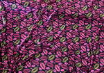 Load image into Gallery viewer, Wild Kiss Leopard Lips Satin Spandex Fabric – Pink &amp; Gold Lip Print on Black Stretch Fabric – Rave, Bodysuit, Dancewear, Leggings Material
