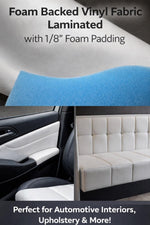 Load image into Gallery viewer, Laminated Foam Backed White Vinyl Fabric by the Yard – 1/8"  Padding Upholstery Vinyl Automotive Headliner, Marine Seats, Boat Cushions
